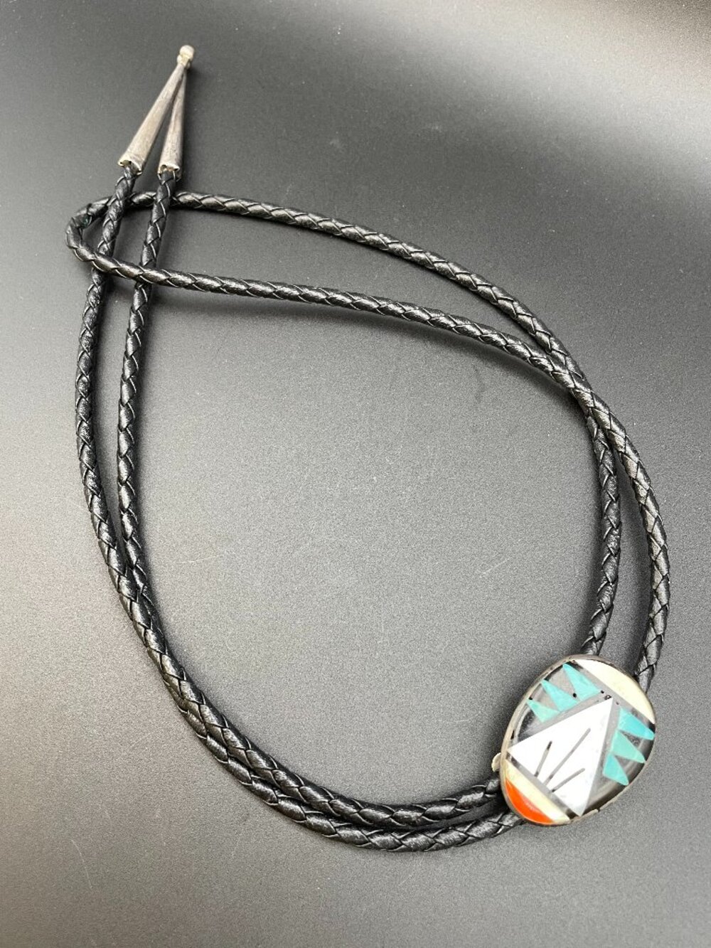 Zuni Sterling Silver and Leather  Kachina (Katsina) Mask J.R.B Bolo Tie